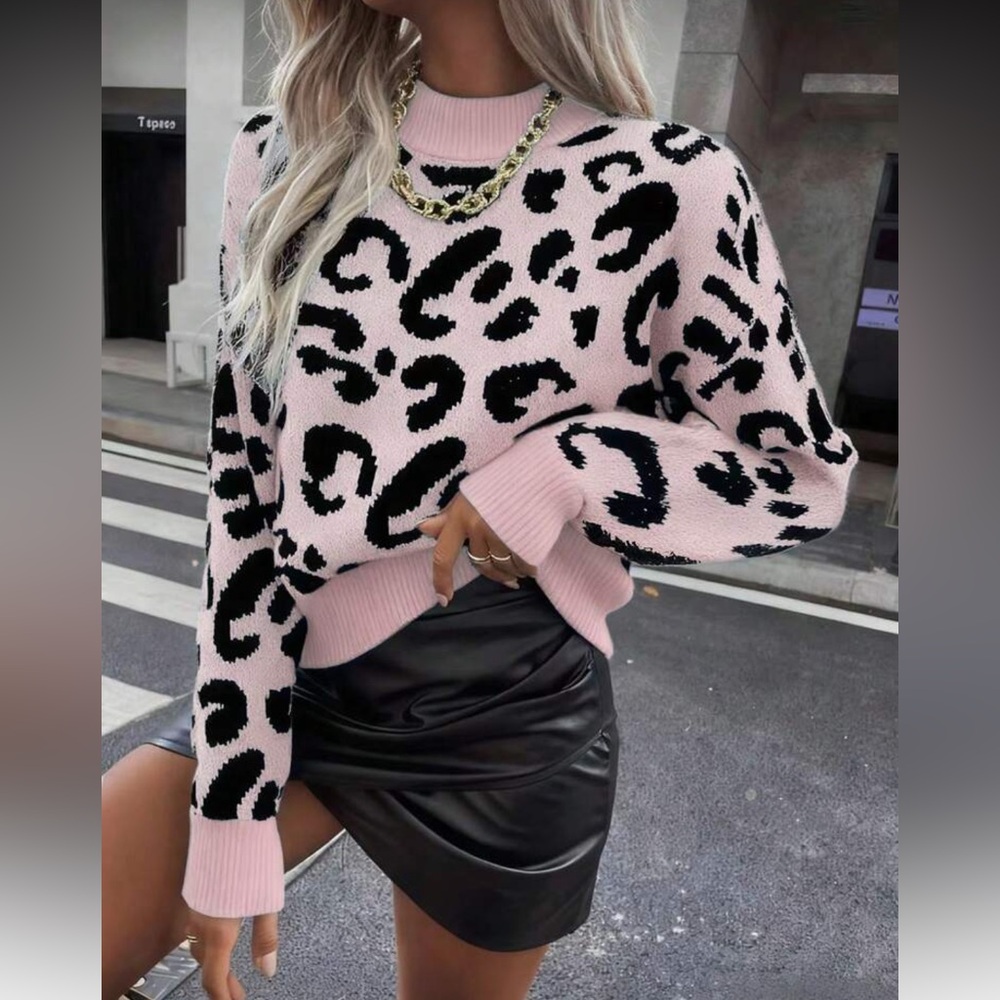 Leopard Print Sweater with Pink  Accents
